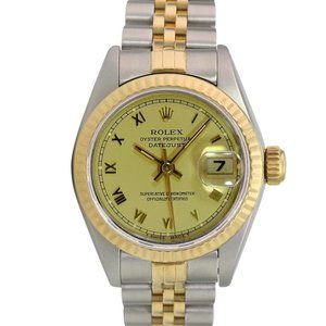 ROLEX DATEJUST CHAMPAGNE ROMAN DIAL 18KY FLUTED JUBILEE TWOTONE WATCH 26MM 69173